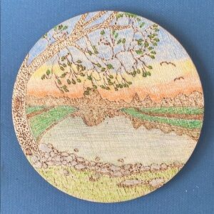 Green and Orange Decor Accent Circular Artwork